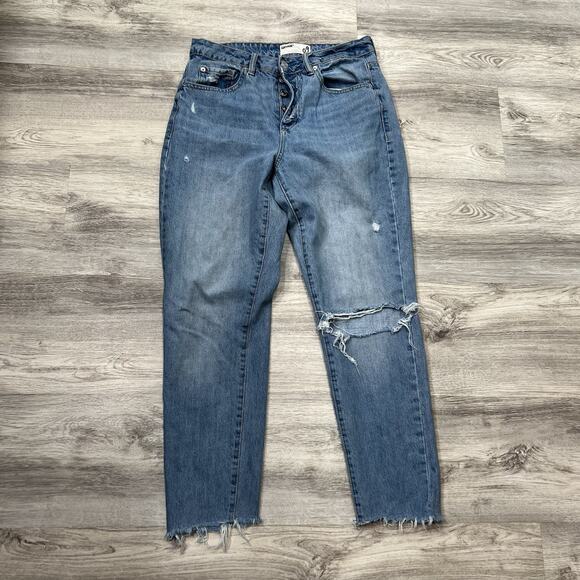 Garage‎ Distressed Mom Jeans Ripped Knee High Waist Denim Blue Size 9 - Picture 1 of 12
